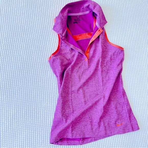 EUC♥️NIKE GOLF TENNIS SLEEVELESS RACERBACK POLO TANK TEE TOP sz XS PURPLE ORANGE - Picture 1 of 6
